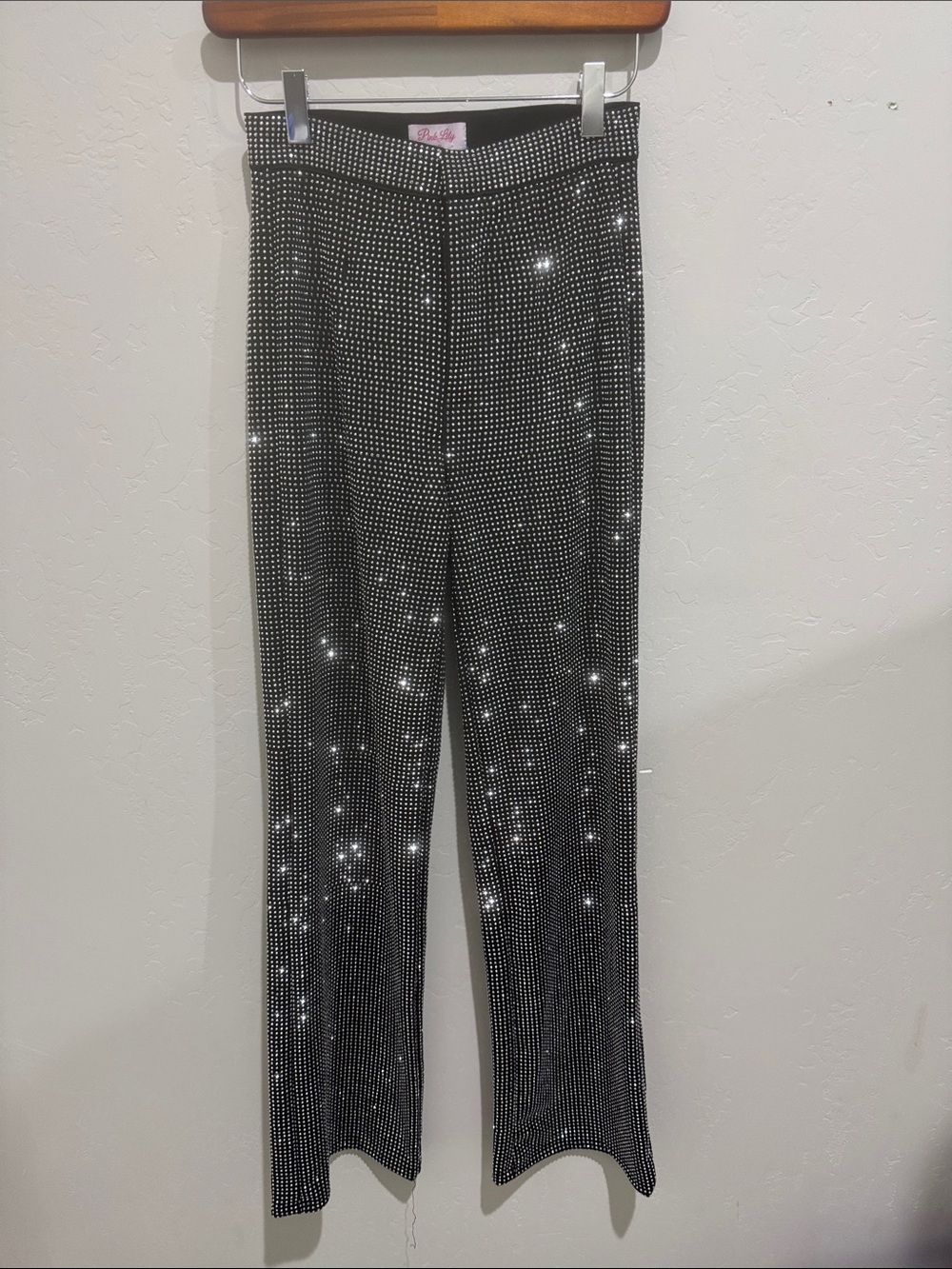Pink Lily Black Rhinestone Embellished Pants
